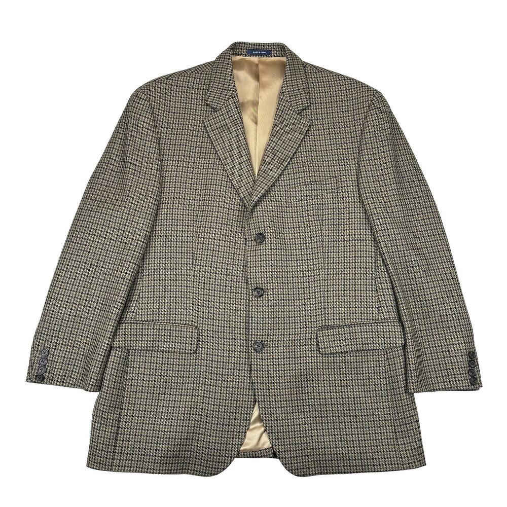 Ralph Lauren Wool Cashmere Sport Coat Men 44R Brown Houndstooth 3 Button